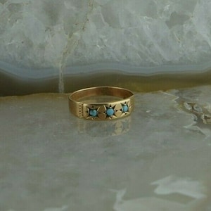 Antique 10K Yellow Gold Victorian Childs Turquoise Ring Size 1.75 Circa 1880 image 1