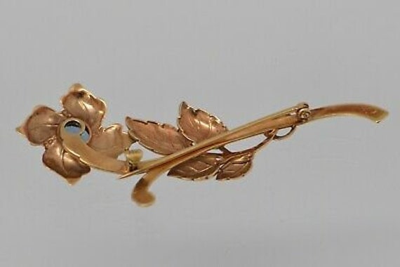14K Yellow/Rose Gold Flower Brooch with Blue Zirc… - image 3
