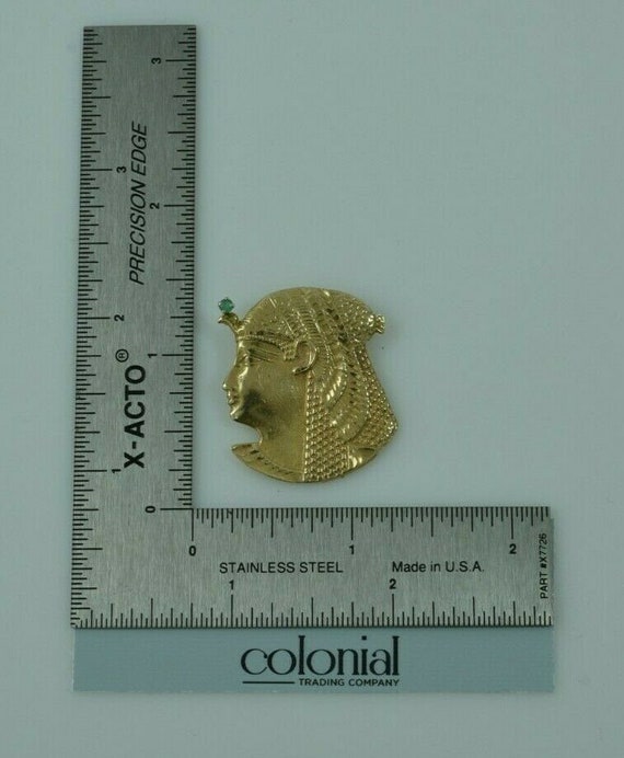 14K Yellow Gold Egyptian Head Pendant with Emeral… - image 3