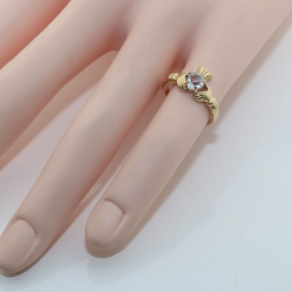 10K Yellow Gold Claddagh Ring with Clear White St… - image 2