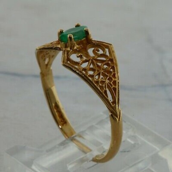 10K Yellow Gold Emerald Filigree Ring Size 7.5 - image 6