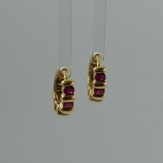 14K Yellow Gold Ruby Hinged Ear Clips - image 5