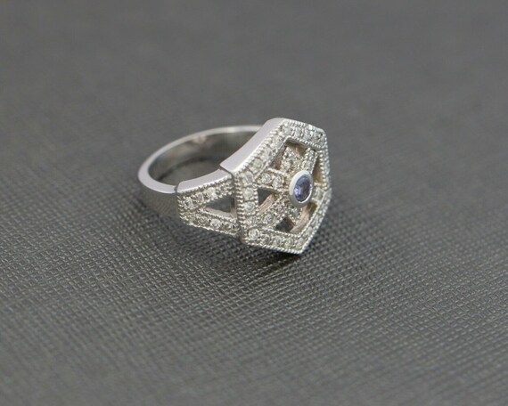 14K WG Tanzanite and Diamond Ring Circa 1990 Size… - image 4