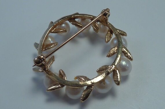 14K Yellow Gold 5.5mm. Pearl Vine Pin/Brooch - image 4