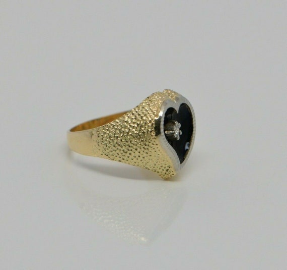 14K YG Enamel and Diamond Heart Ring Size 5 Circa… - image 4