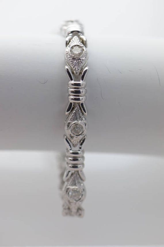 14K White Gold Retro Diamond Ellipse Form Bracele… - image 1