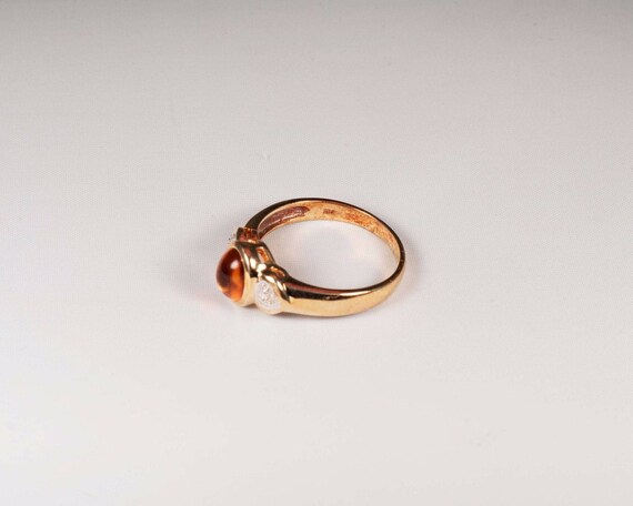 14K Yellow Gold Amber and Diamond Chip Ring , siz… - image 5