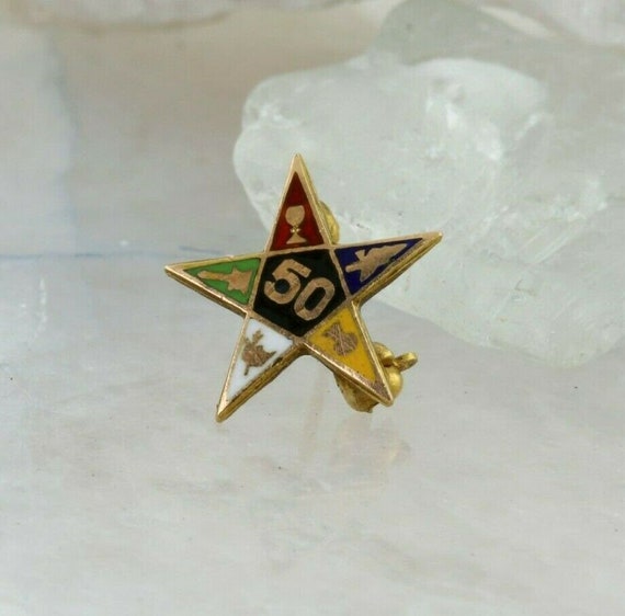 10K Yellow Gold Eastern Star Enameled Pin - image 1