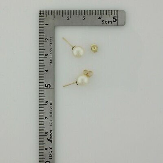 14K Yellow Gold Pearl Studs 7.5mm White Cultured … - image 6