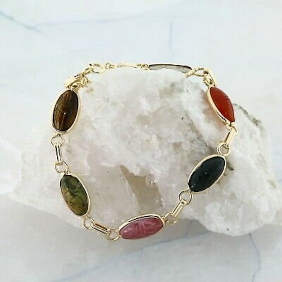 Vintage 14K Yellow Gold Scarab Bracelet 6.5 inche… - image 5