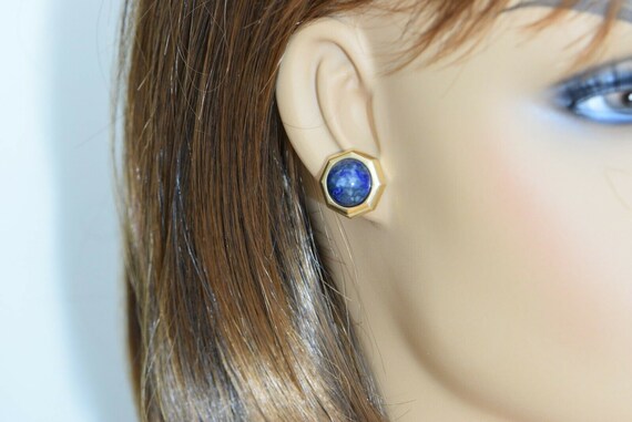 14K Yellow Gold Earrings with Lapis Lazuli Stones - image 2