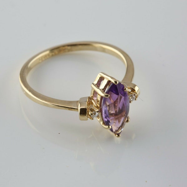 Vintage 14K Yellow Gold Amethyst Diamond Accent Ring Circa 1960 Size 6