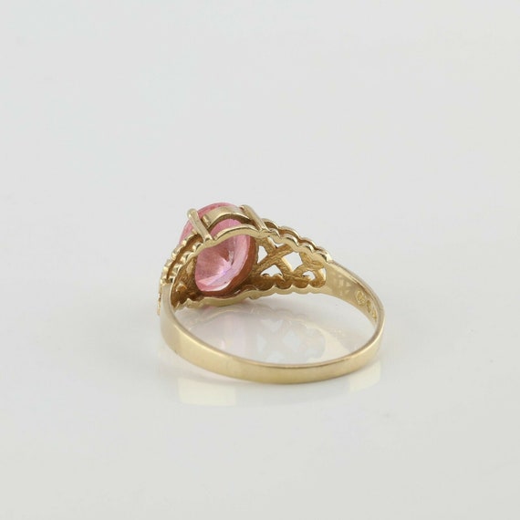 10K Yellow Gold Pink Oval Faceted Stone Ring Size… - image 5