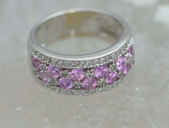 Diamond and Pink Sapphire Ring 2 ct tw 14K WG Siz… - image 1