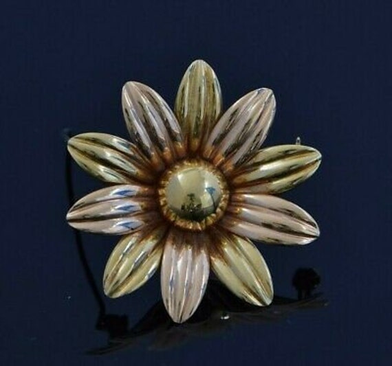 18K Rose and Yellow Gold Italian Flower Pin Circa… - image 5