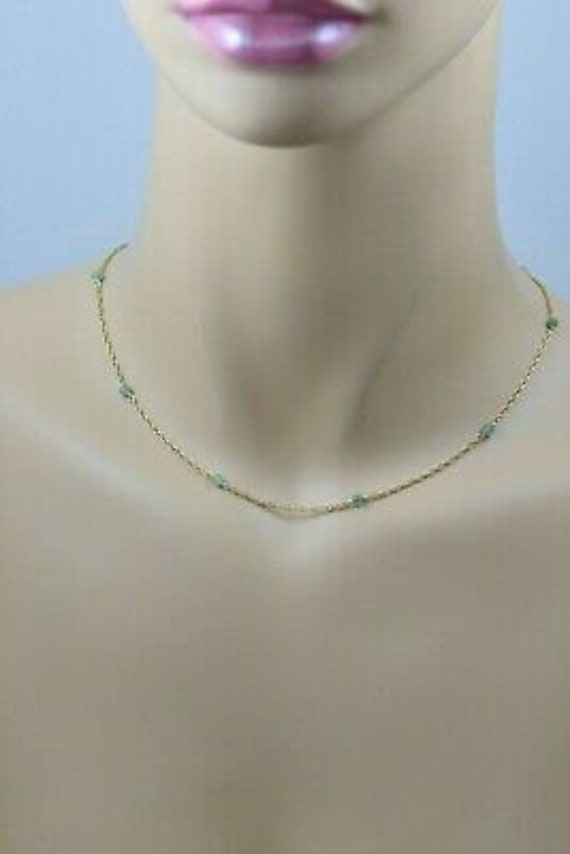 14K Yellow Gold Dyed Green Jade Beads Necklace, Ci