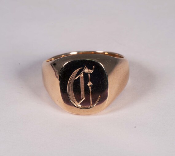 14K Yellow Gold Cufflink and Signet Ring Set w/ "… - image 2