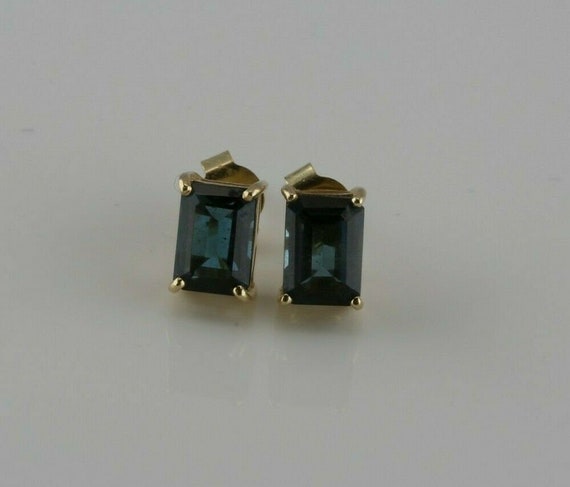 14K Yellow Gold Rectangular Sapphire Stud Earrings - image 2