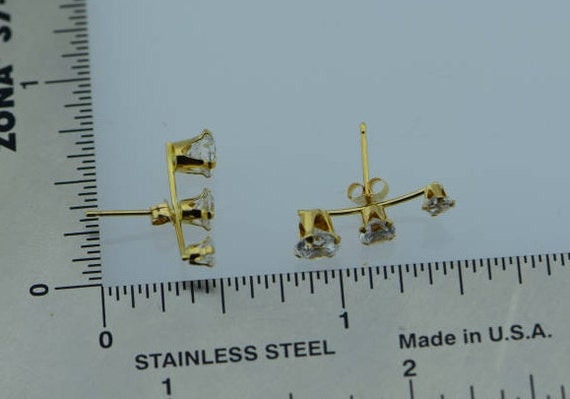 14K Yellow Gold Cubic Zirconia Post Earrings - image 3