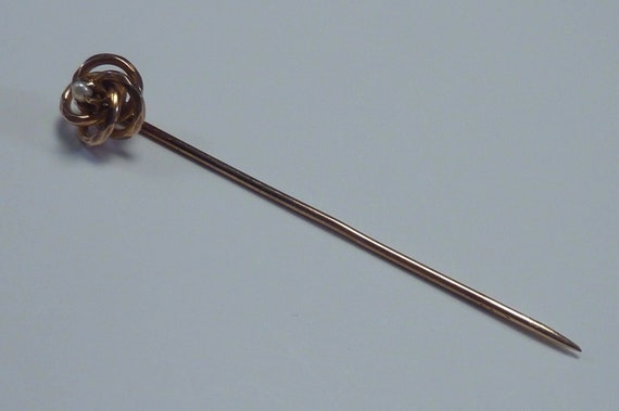 10K Rose Gold and Seed Pearl Stick Pin - image 2