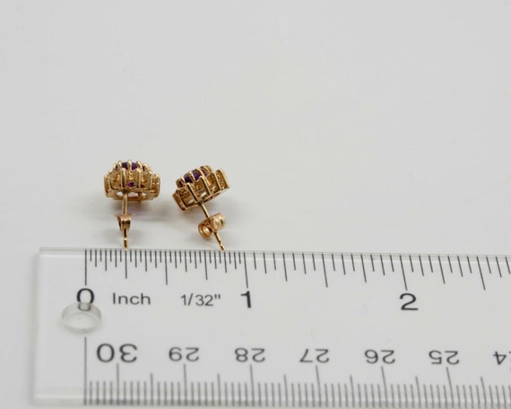 14K Yellow Gold Amethtst & Diamond Post Earrings,… - image 4