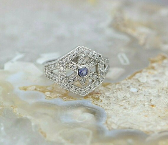 14K WG Tanzanite and Diamond Ring Circa 1990 Size… - image 1