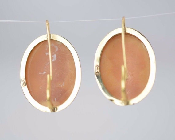 14K Yellow Gold Large Shell Cameo Earrings - image 4