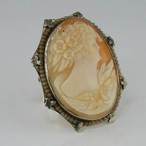 Antique 14K White Gold Shell Cameo Pin Circa 1920 - image 2