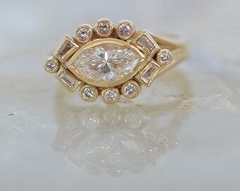 14K Yellow Gold Horizontal Marquise Diamond Ring 1.5 ct. tw., size 6