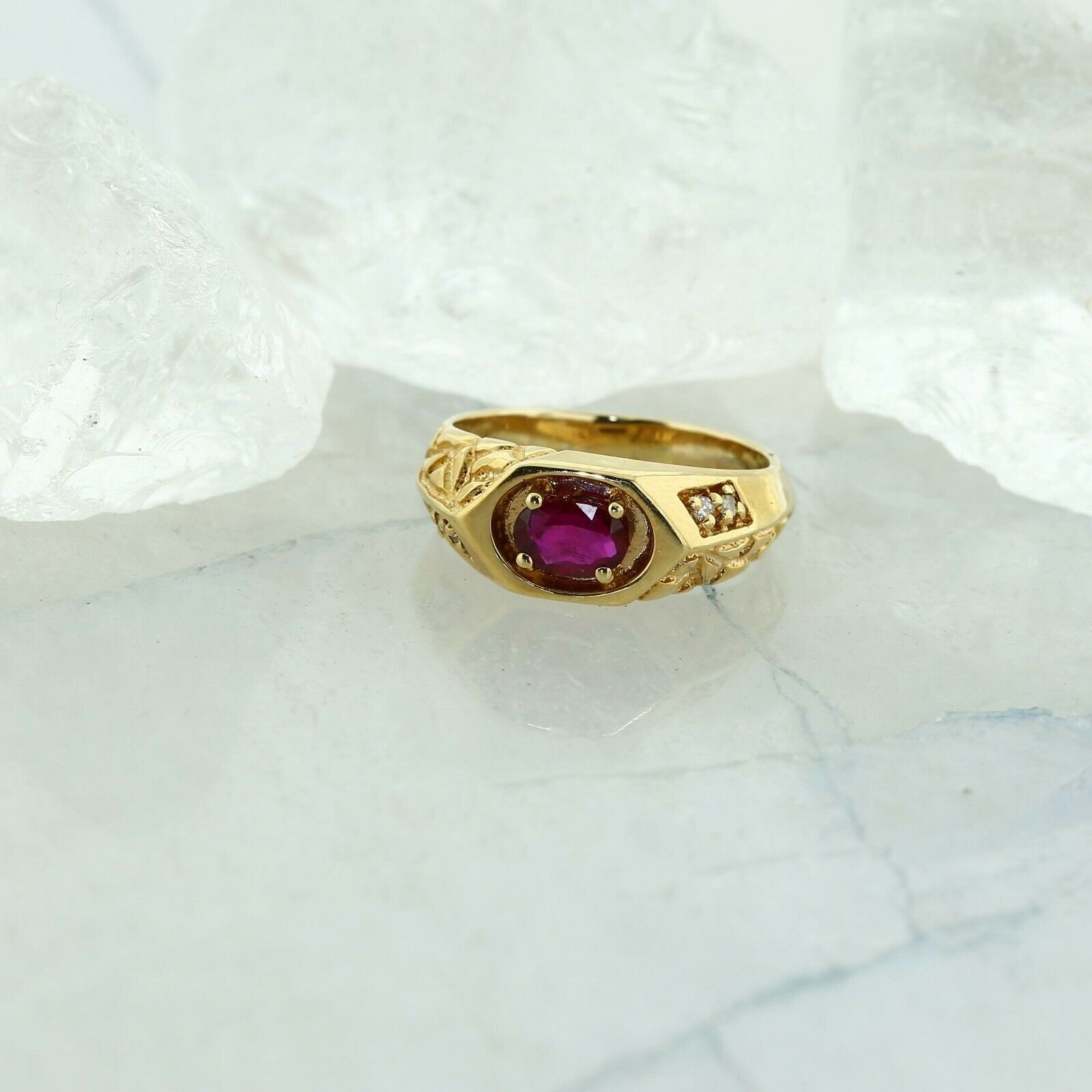 14K Yellow Gold Ruby and Diamond Ring Size 6 - Etsy