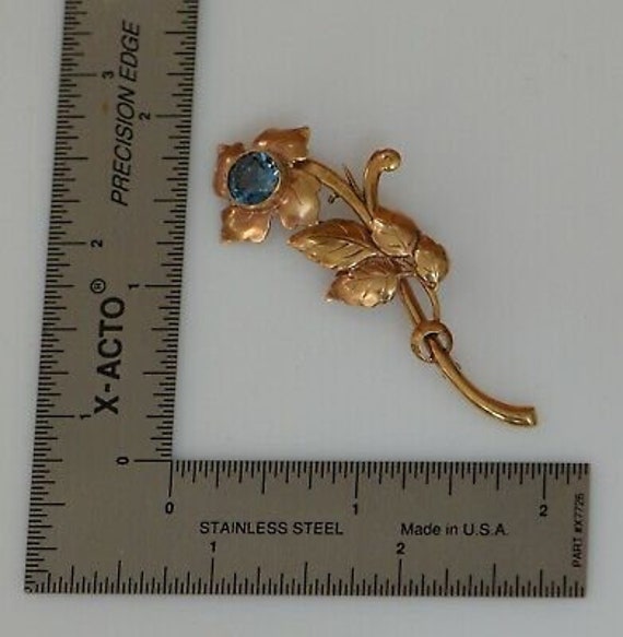 14K Yellow/Rose Gold Flower Brooch with Blue Zirc… - image 7