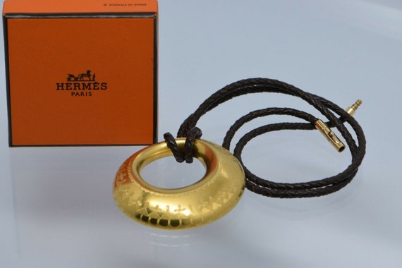 18K YG Vintage HERMES Pendant on Leather Cord With Box - Etsy 18K YG Vintage HERMES Pendant on Leather Cord With Box - Etsy