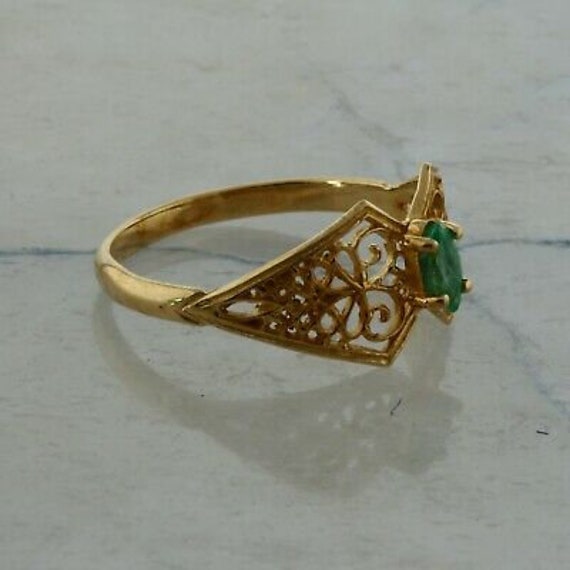 10K Yellow Gold Emerald Filigree Ring Size 7.5 - image 2