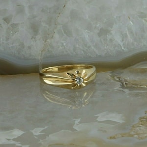 14K Yellow Gold Diamond Solitaire Ring Belcher Setting Size 9.25 Circa 1930