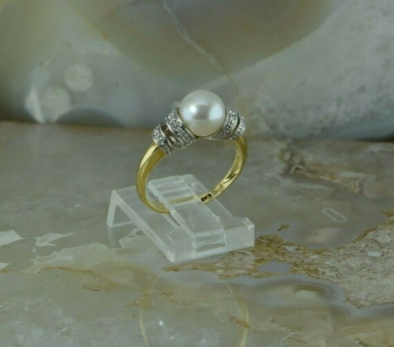 18K Yellow Gold Designer Pearl Diamond Ribbon Rin… - image 7