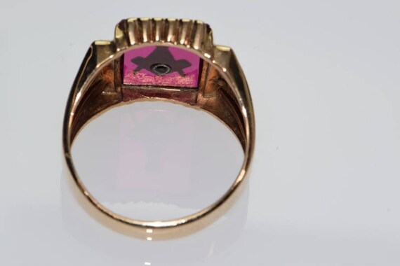 10K YG Masonic with red glass, gold inlaid enamel… - image 3