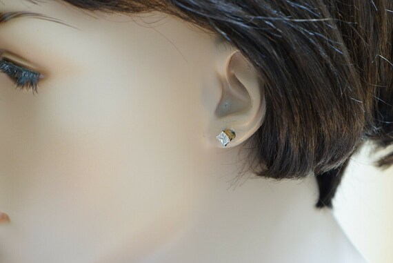 14K Yellow Gold Rectangular Diamond Stud Earrings - image 4