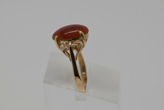 Vintage Carnelian Cabochon Ring 14K YG Leaf Desig… - image 7