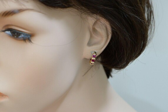14K Yellow Gold Ruby Hinged Ear Clips - image 2