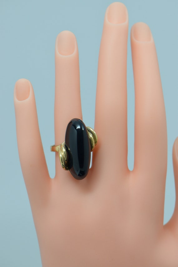 Unique 14K Yellow Gold Black Onyx Cabochon Ring, 1