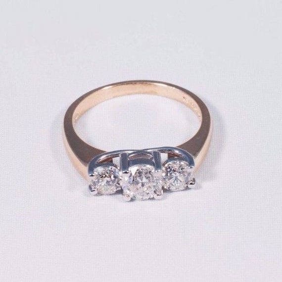 14K Yellow Gold 3 Stone Diamond Engagement Ring w… - image 1