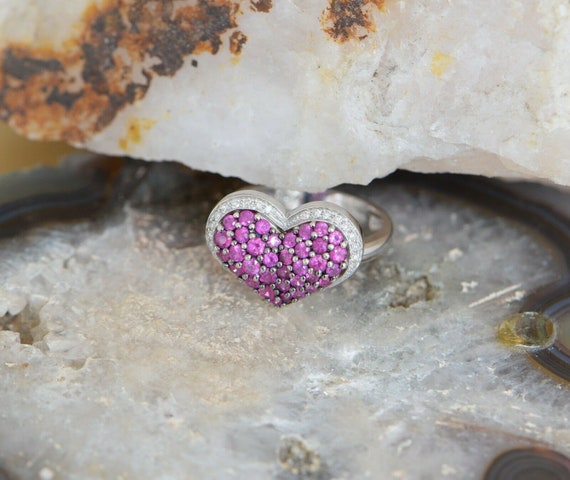 14K White Gold Pink Tourmaline and Diamond Heart … - image 1