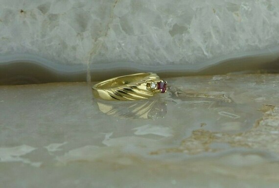 14K Ruby & Diamond Ring Fluted Design Prong Set S… - image 3