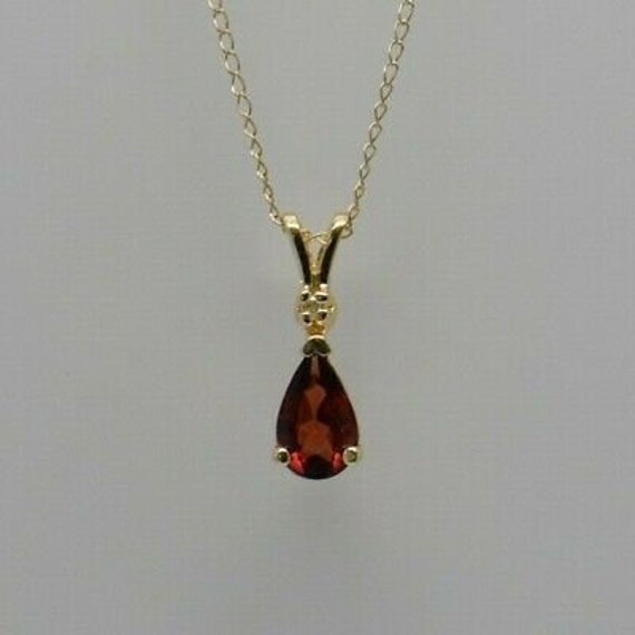 14K YG Garnet Necklace Pear Shaped Stone with Dia… - image 2