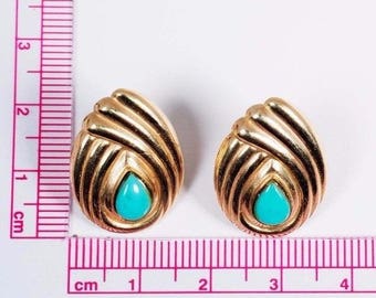 14K Yellow Gold Pear Shaped Turquoise Earrings