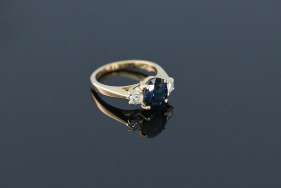 14K Yellow Gold Sapphire & Diamond Ring Circa 198… - image 3