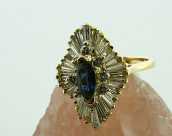 14K Yellow Gold 3 ct tw Sapphire and Diamond Ballerina Ring Size 5.5 Circa 1960