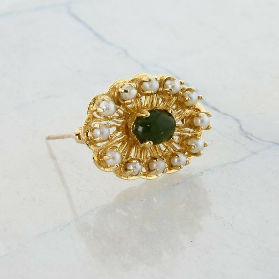 Vintage 14K Yellow Gold Nephrite Jade and Pearl P… - image 4