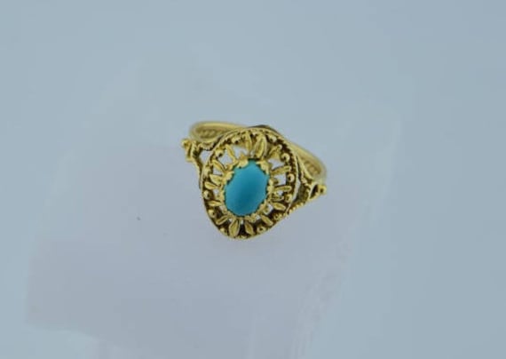 14K YG turquoise cabochon ring 4 x 8 mm dome cabo… - image 1