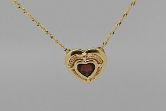 14K Yellow Gold Heart Shaped Garnet Pendant on 20… - image 4